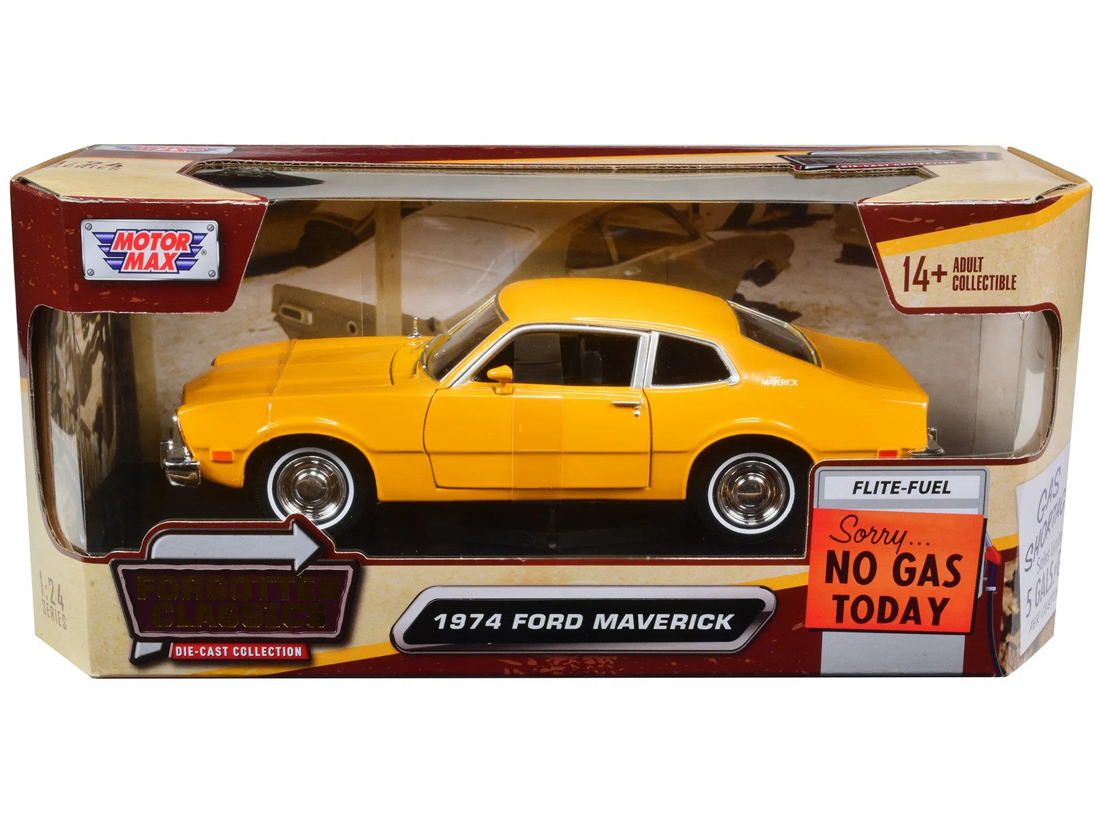 1974 Ford Maverick Yellow "Forgotten Classics" 1/24 Diecast Model Car by Motorma