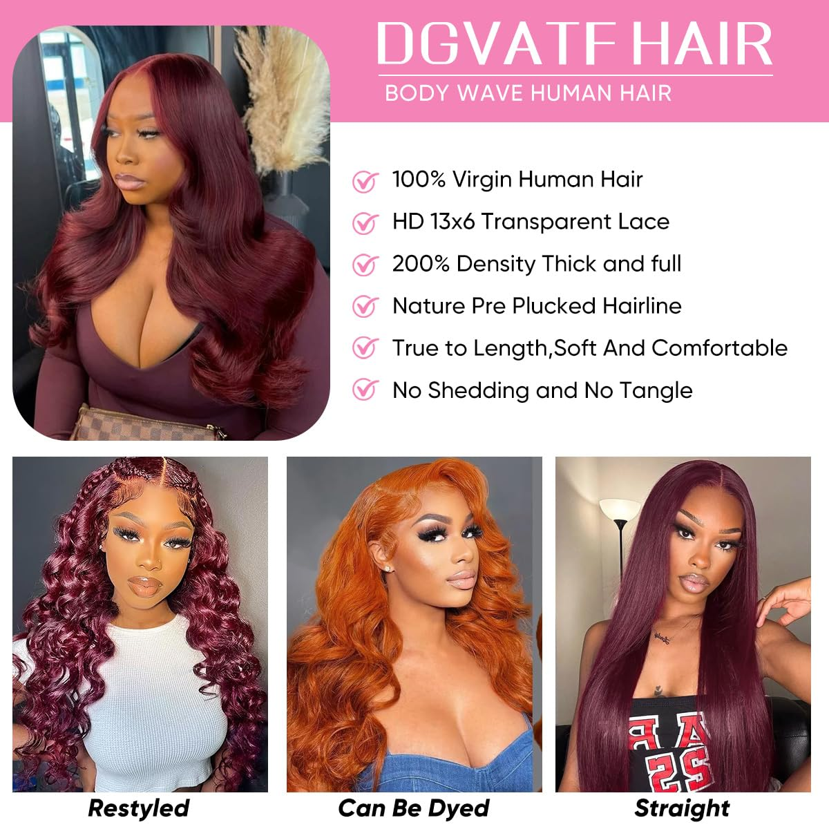 99J Burgundy 13X6 Body Wave Lace Front Wigs Human Hair Preplucked for Women | Re