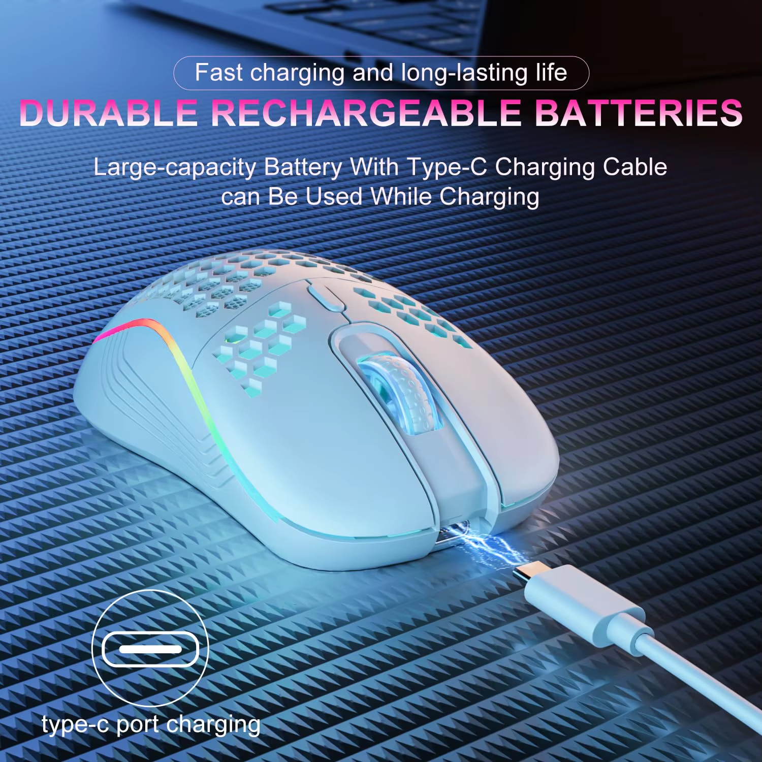 2.4G Wireless Mouse with RGB Backlit 6-Button 3-Speed DPI Type C Rechargeable Er