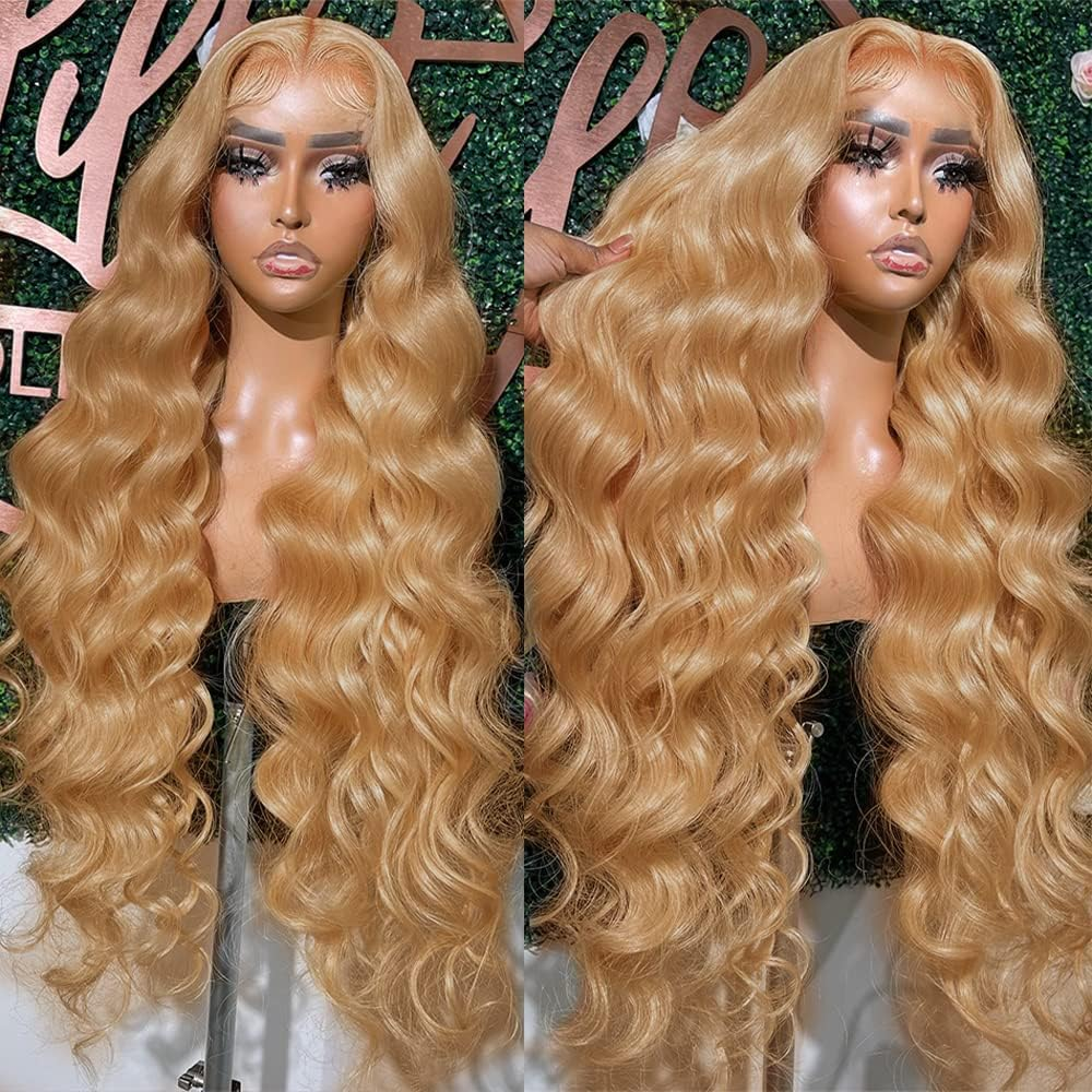 250% Density 30Inch Honey Blonde Wig Human Hair 13X6 HD Transparent Lace Front W