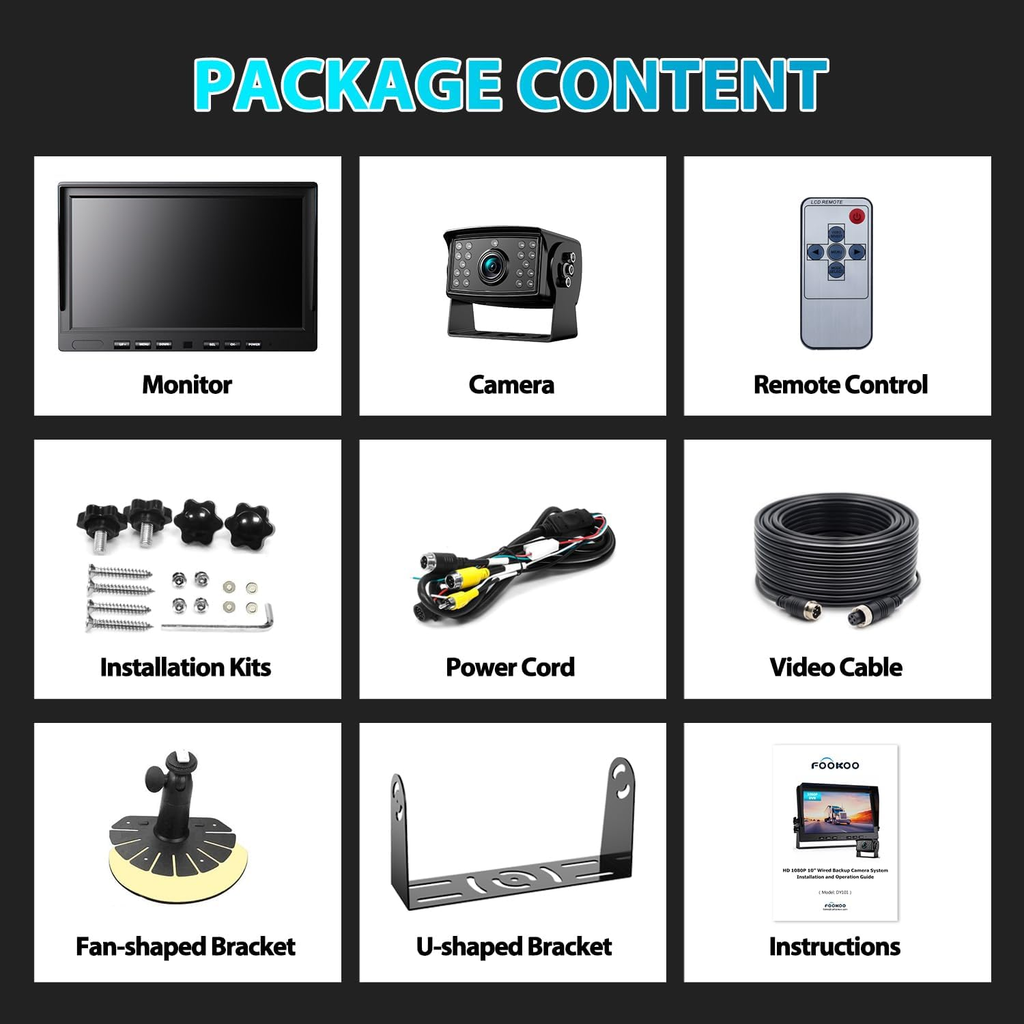 10" HD 1080P Wired Backup Camera with 10" Dual Split Screen Monitor | IP69 Water