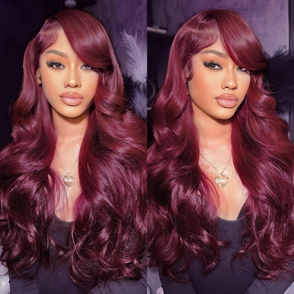 99J Burgundy 13X6 Body Wave Lace Front Wigs Human Hair Preplucked for Women | Re