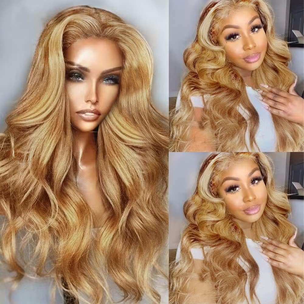 250% Density 30Inch Honey Blonde Wig Human Hair 13X6 HD Transparent Lace Front W