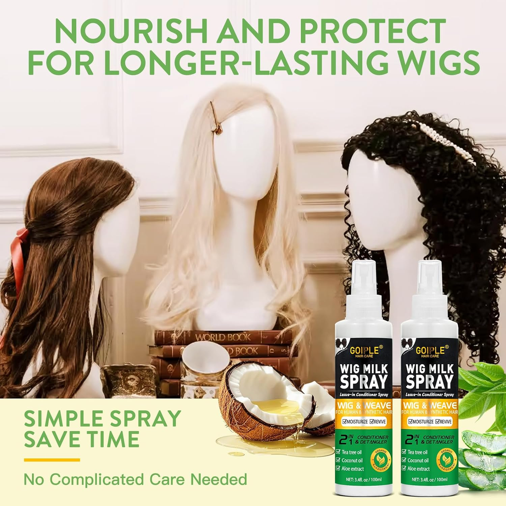 2PCS Wig Milk Spray for Synthetic Hair, Leave-In Conditioner Wig Detangler Spray