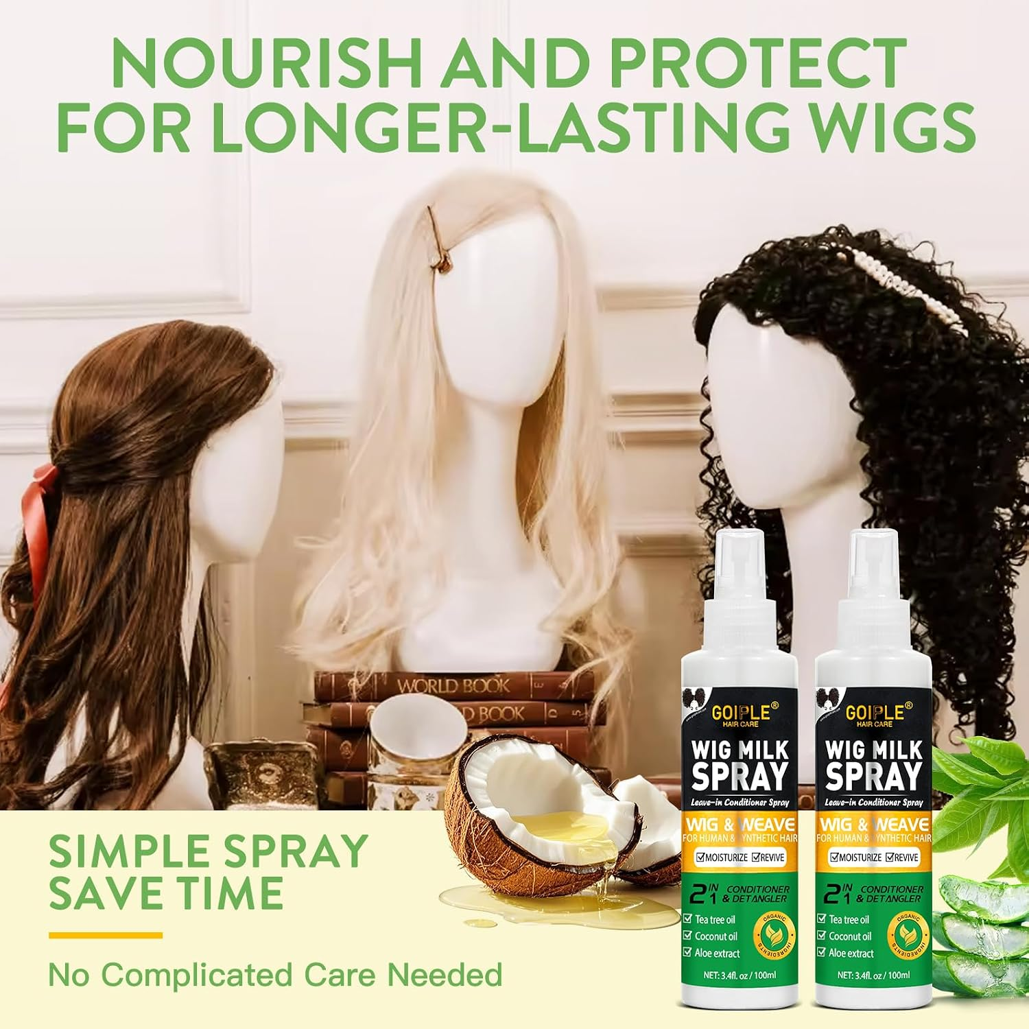 2PCS Wig Milk Spray for Synthetic Hair, Leave-In Conditioner Wig Detangler Spray