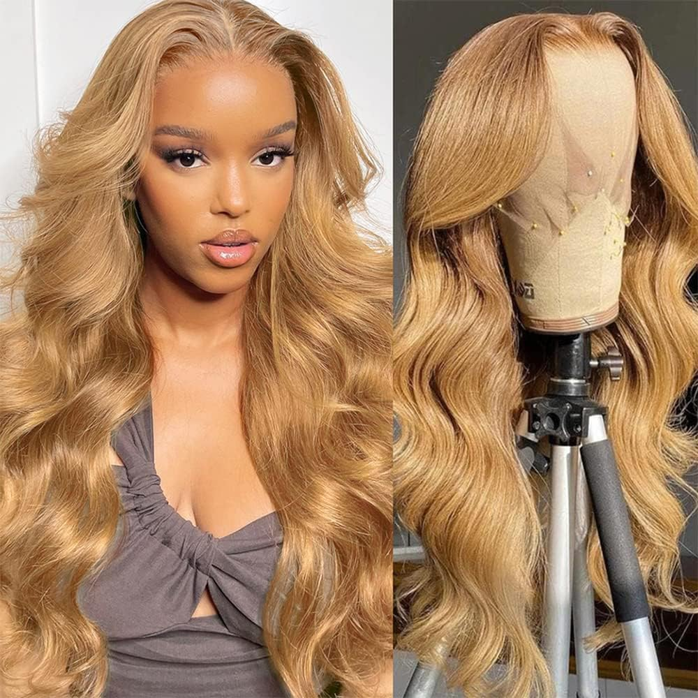 250% Density 30Inch Honey Blonde Wig Human Hair 13X6 HD Transparent Lace Front W