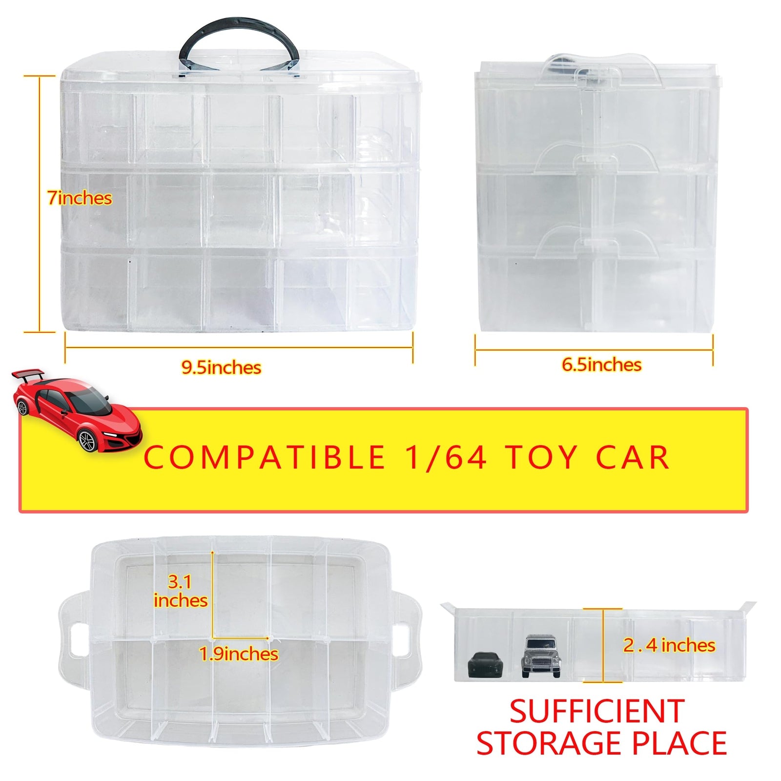 Toy Cars Storage Organizer Case for Hot Wheels Matchbox Cars W/ 30 Compartments