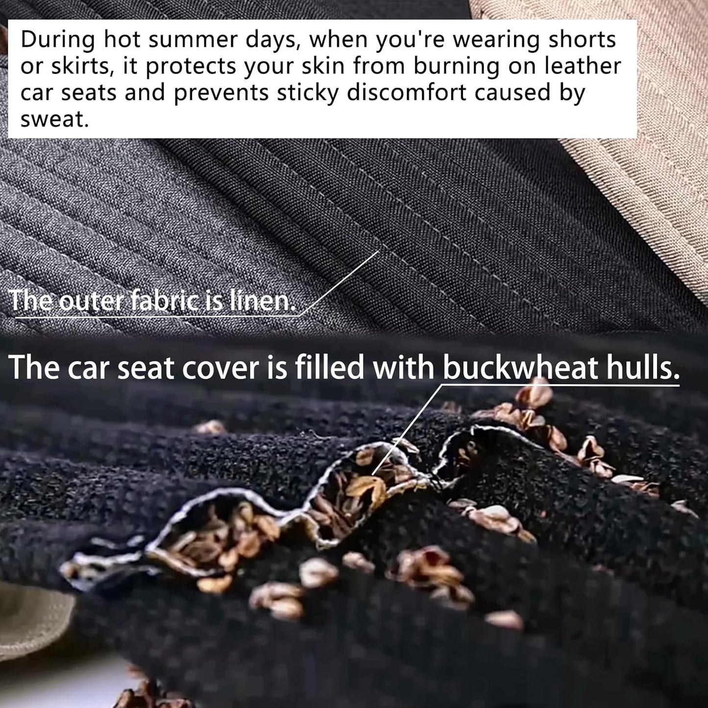 Linen Front Car Seat Cover,Seat Protector,Buckwheat Hull Cooling