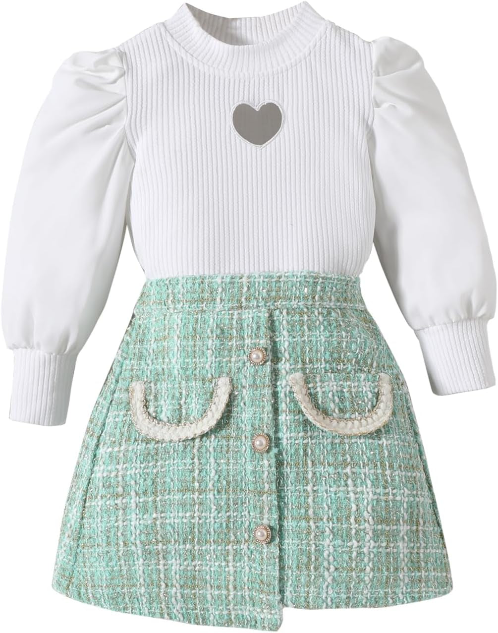 Kupretty Toddler Baby Girl Fall Winter Clothes Turtleneck Solid Knit Pullover Tops Plaid Button Mini Skirts Set Outfits
