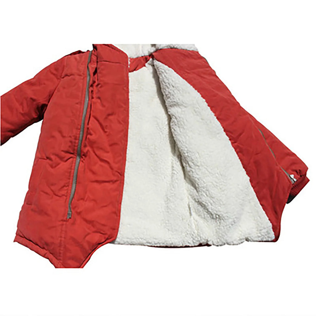 Boys Cotton-Padded with Thick Fleece Hooded Mid-Length Cotton Jacket