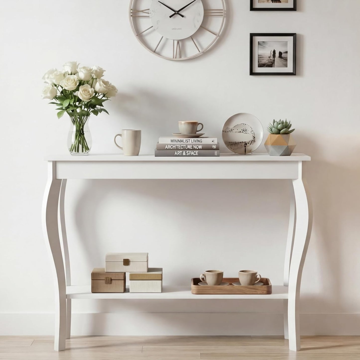 39" Narrow Entryway Table with Storage Shelf, White