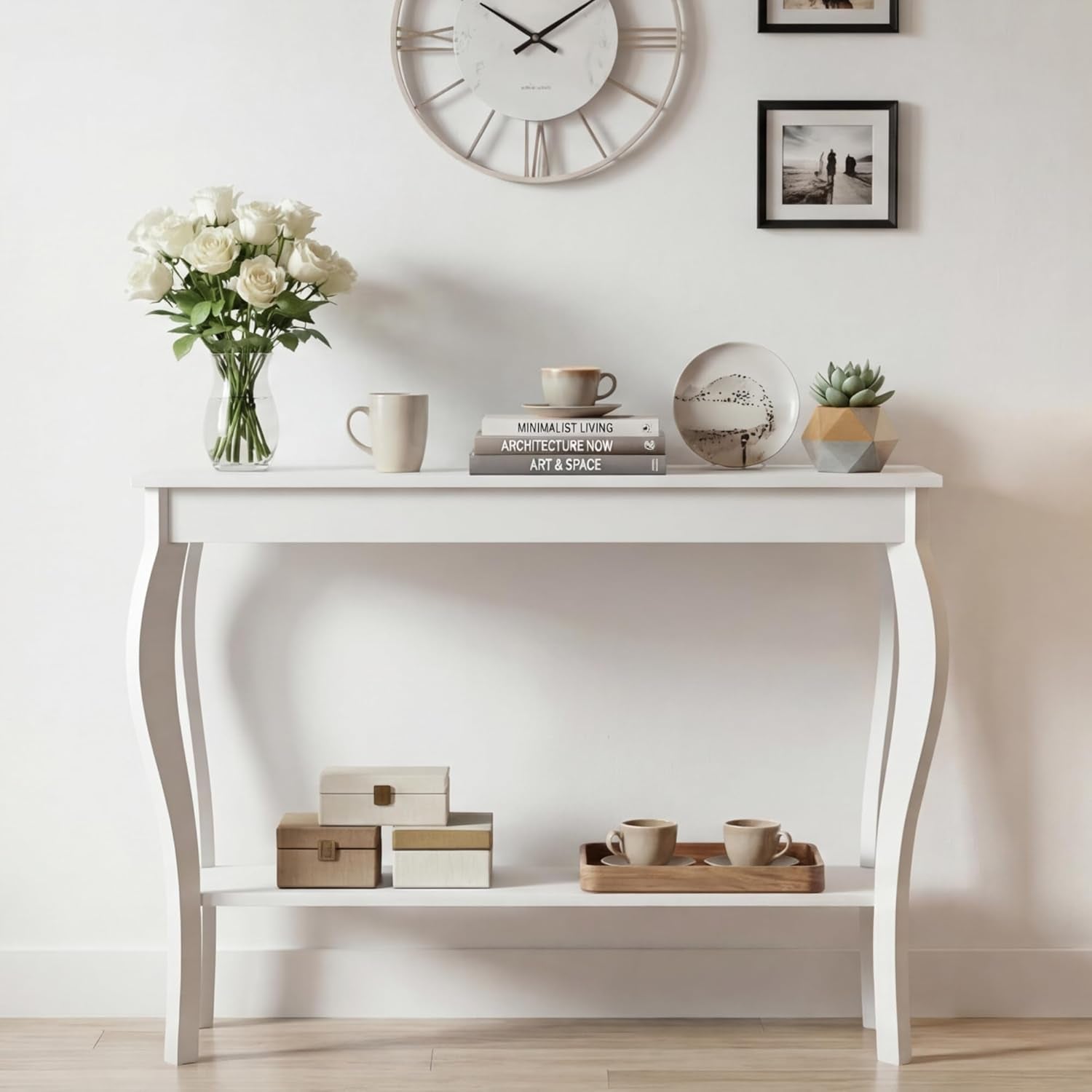 39" Narrow Entryway Table with Storage Shelf, White