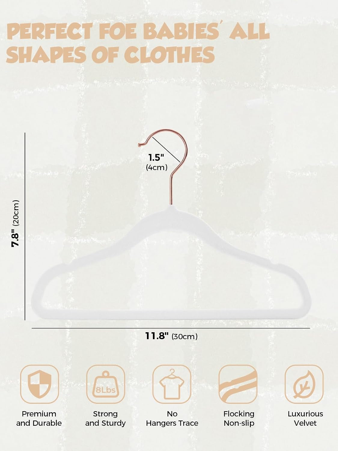 Smartor 11.8" Premium Baby Velvet Hangers for Closet, 50 Pack, White