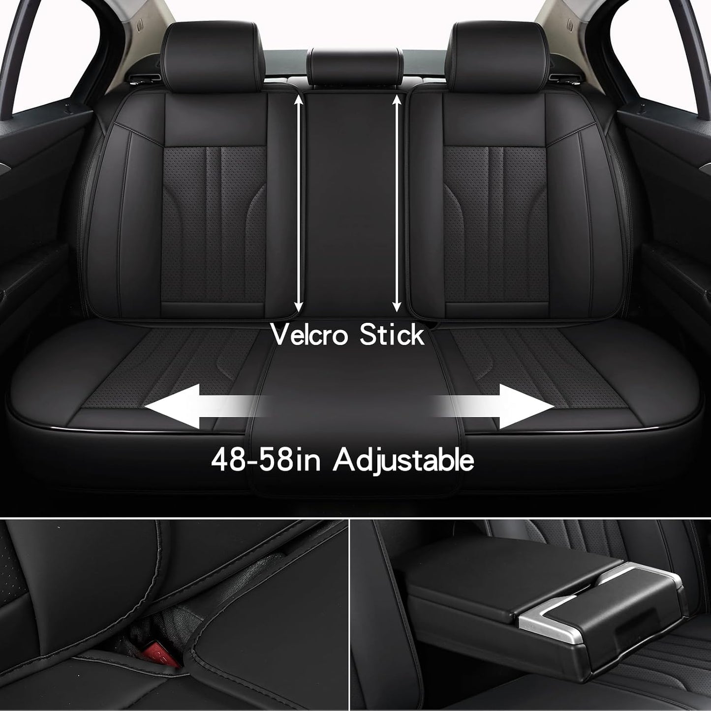 Car Seat Cover Full Set, Leather Car Seat Cover, Waterproof Seat Covers, Car Seat Cushion, Nappa Leather Seat Covers Car Seat Protector Universal Fit Most Cars Black