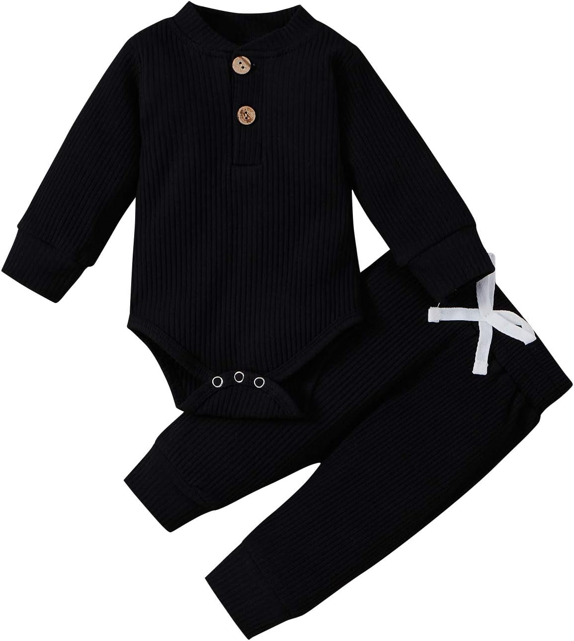 Bmnmsl Newborn Baby Boy Fall Clothes 3 6 12 18 24 Months Outfits Long Sleeve Knitted Cotton Romper & Pants Infant Winter Sets
