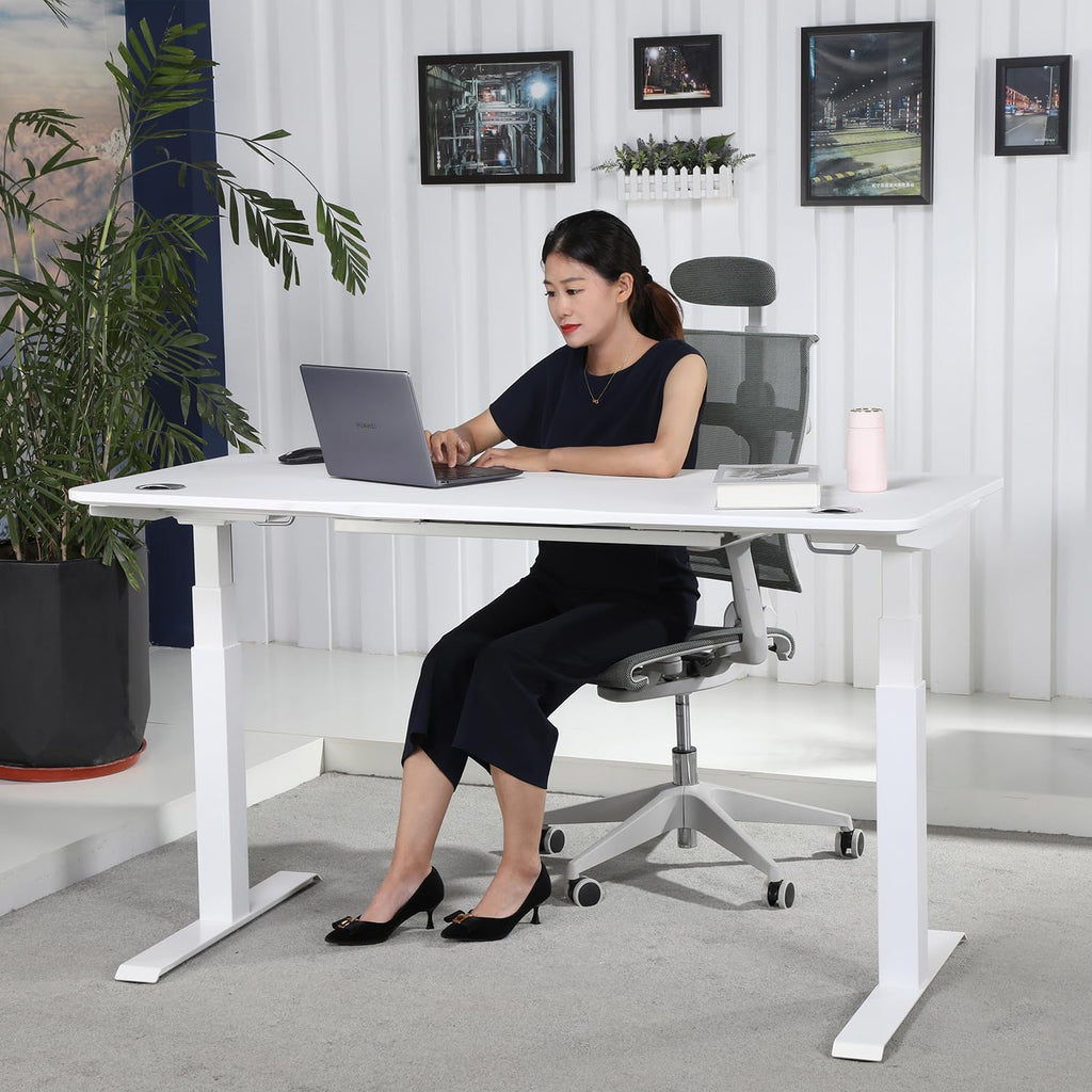 Apexdesk K Series Desk Base 3 Stage with Dual Motor Electric Adjustable Standing Desk Base Electric for Home and Office Width and Height Adjustable (White Frame Only)