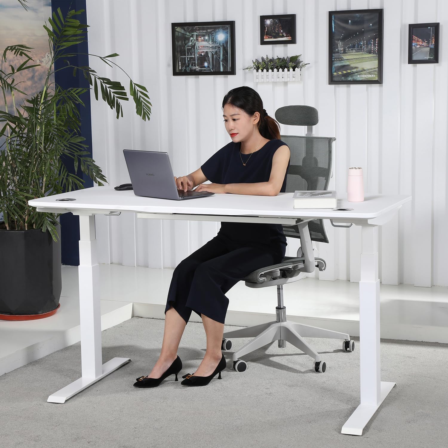 Apexdesk K Series Desk Base 3 Stage with Dual Motor Electric Adjustable Standing Desk Base Electric for Home and Office Width and Height Adjustable (White Frame Only)