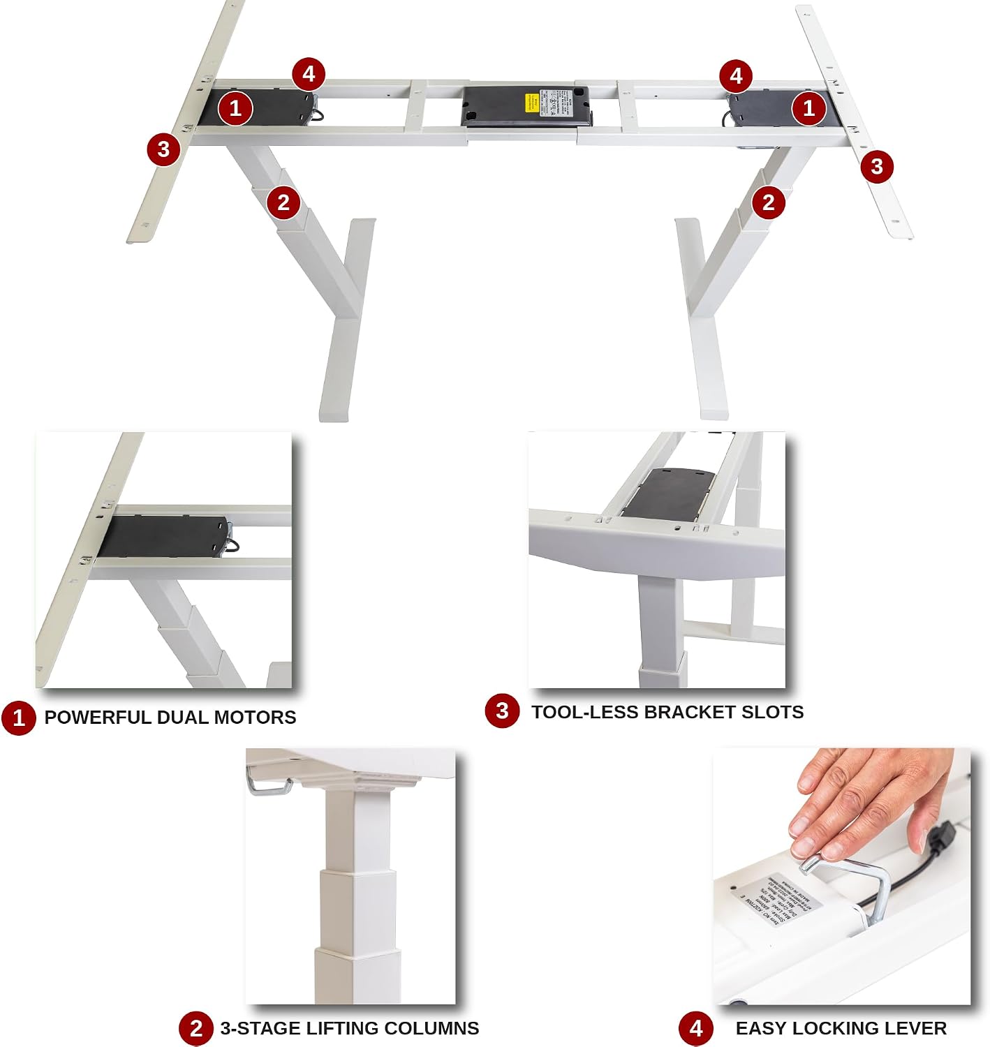 Apexdesk K Series Desk Base 3 Stage with Dual Motor Electric Adjustable Standing Desk Base Electric for Home and Office Width and Height Adjustable (White Frame Only)