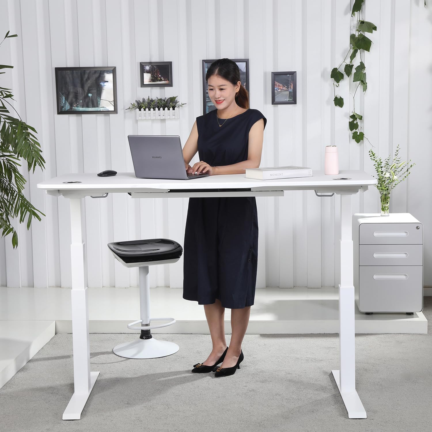 Apexdesk K Series Desk Base 3 Stage with Dual Motor Electric Adjustable Standing Desk Base Electric for Home and Office Width and Height Adjustable (White Frame Only)