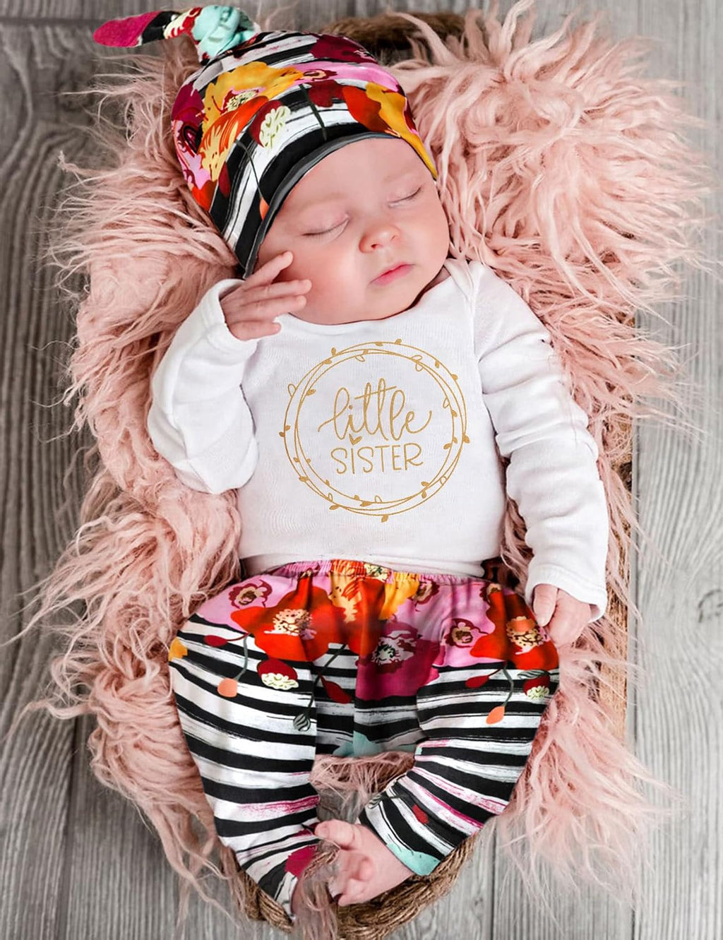 KANGKANG Newborn Baby Girl Clothes Hi I'M New Here Newborn Outfit Infant Romper Floral Pants Cute Baby Girl Outfits 4PC Set