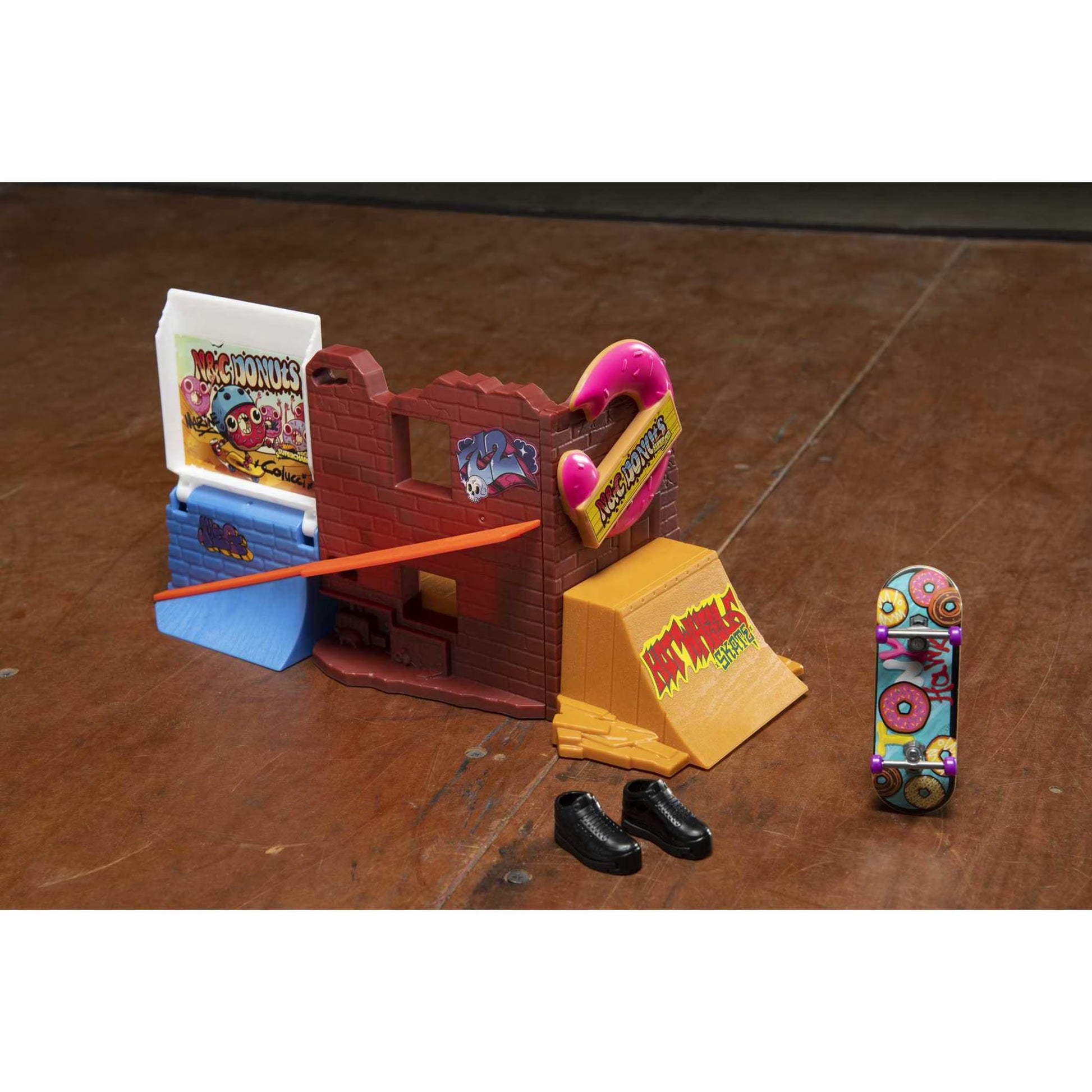 Skate Donut Shop Park with Tony Hawk Fingerboard & Pair of Shoes, Length: 10 In