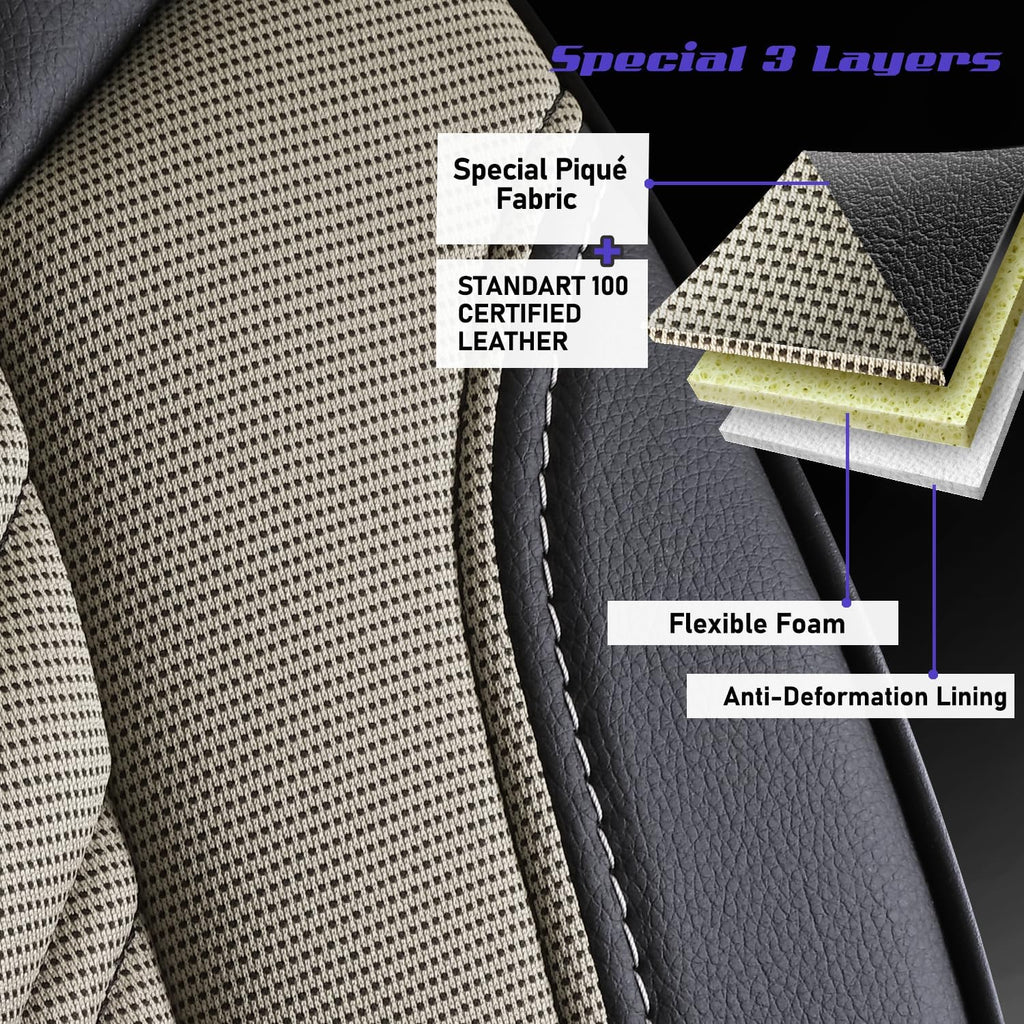 Premium Car Seat Covers Front Seat - Piqué Fabric Car Seat Cover for SUV, Cars, Most Pickups, Beige-Black, Car Seat Protector, Car Seat Covers Front Seats, Car Seat Protector