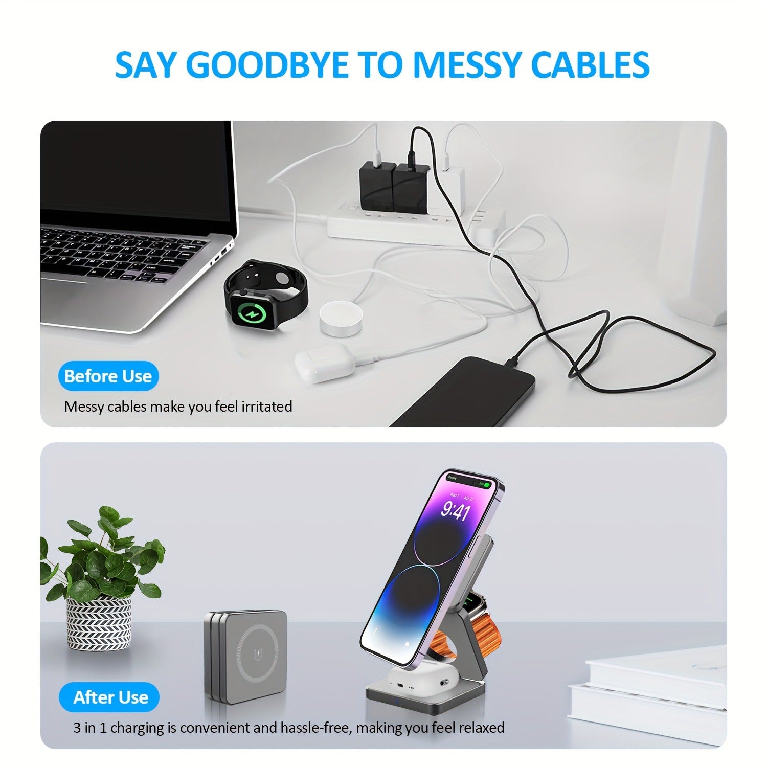 3-in-1 Magnetic Wireless Charger for iPhone Apple Watch Earbuds