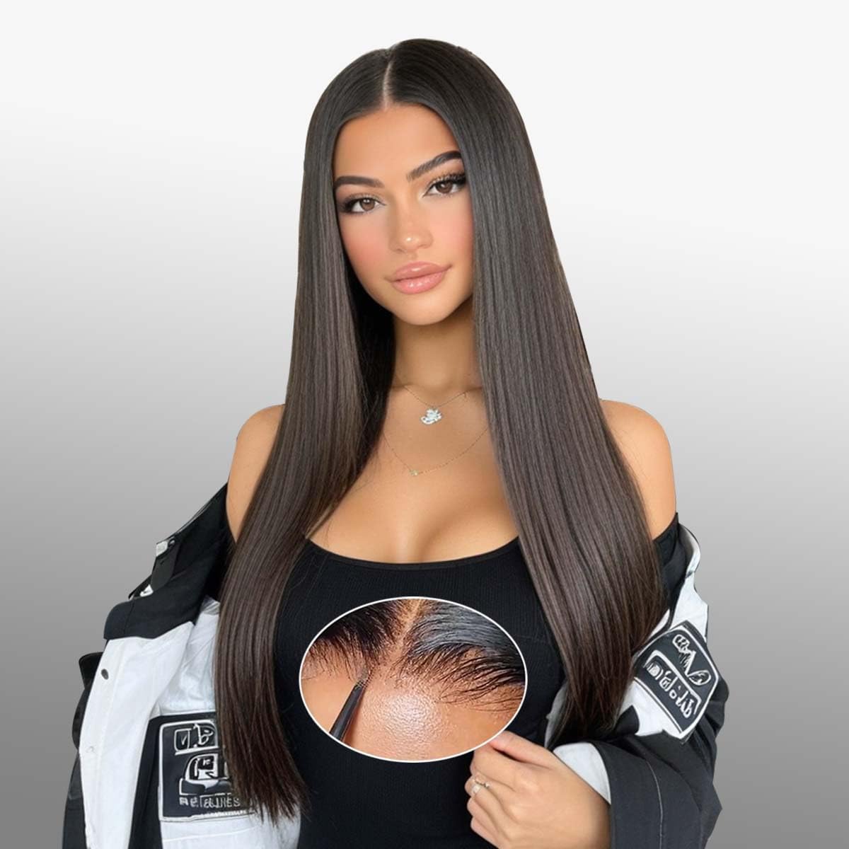 Ecibeny Glueless Wigs Human Hair Pre Plucked Pre Cut 7x4 Straight Lace Front Wigs Human Hair Closure Wigs Human Hair 180% Density Lace Front Wigs for Women 26 inch，Premium Fiber & Human Hair Blended