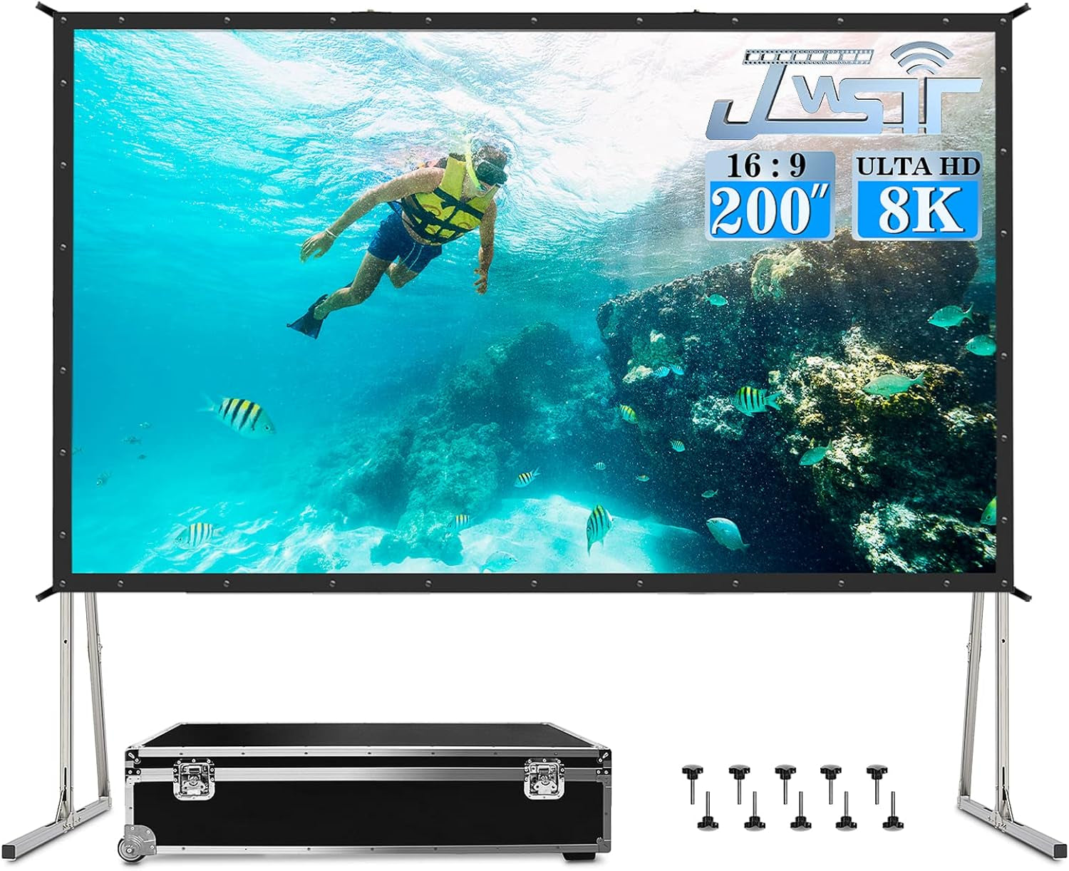 Projector Screen 200 Inch, 3-Layers PVC Projector Screen with Stand