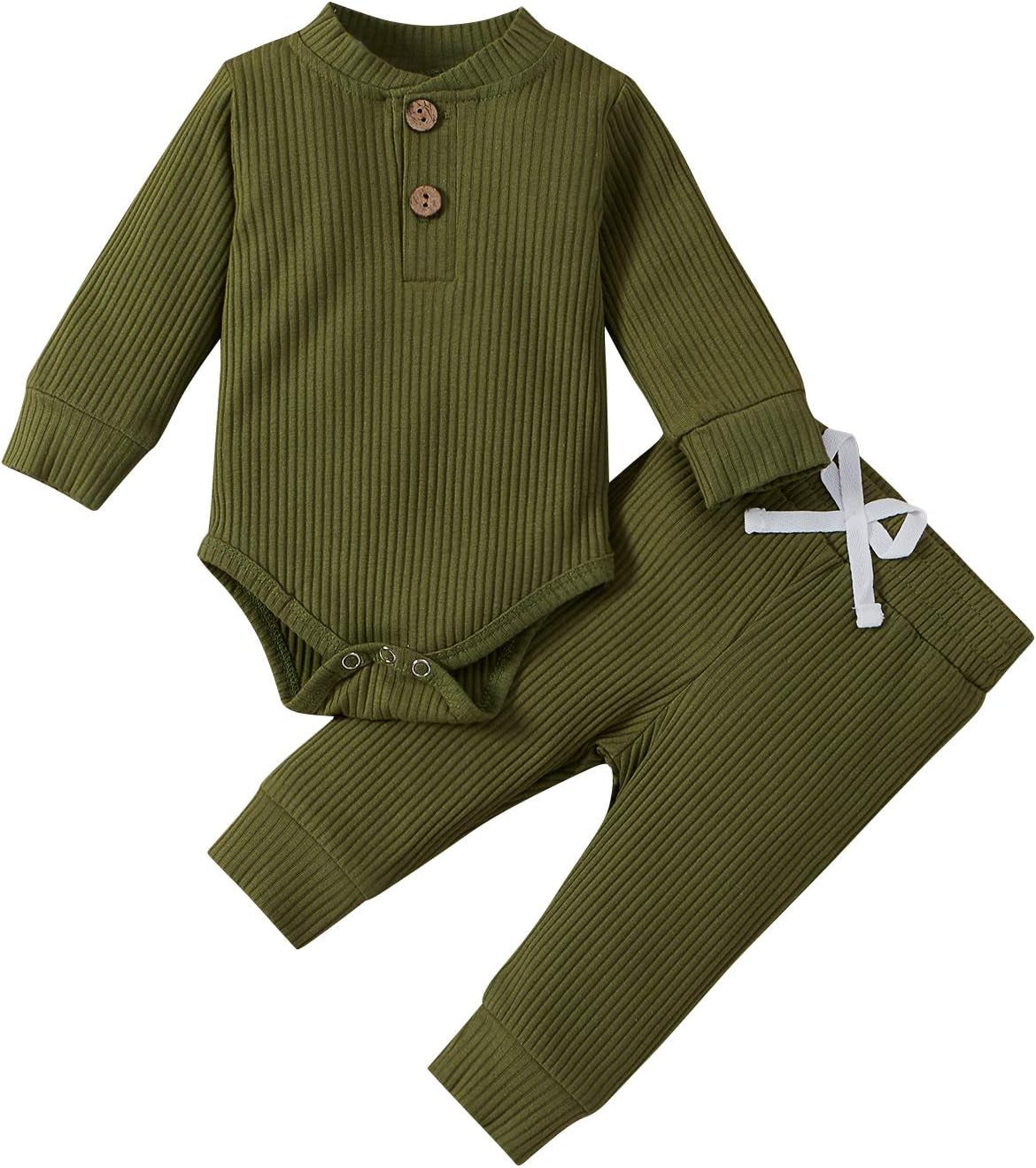 Bmnmsl Newborn Baby Boy Fall Clothes 3 6 12 18 24 Months Outfits Long Sleeve Knitted Cotton Romper & Pants Infant Winter Sets
