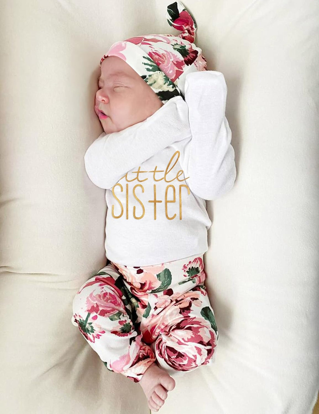 KANGKANG Newborn Baby Girl Clothes Hi I'M New Here Newborn Outfit Infant Romper Floral Pants Cute Baby Girl Outfits 4PC Set