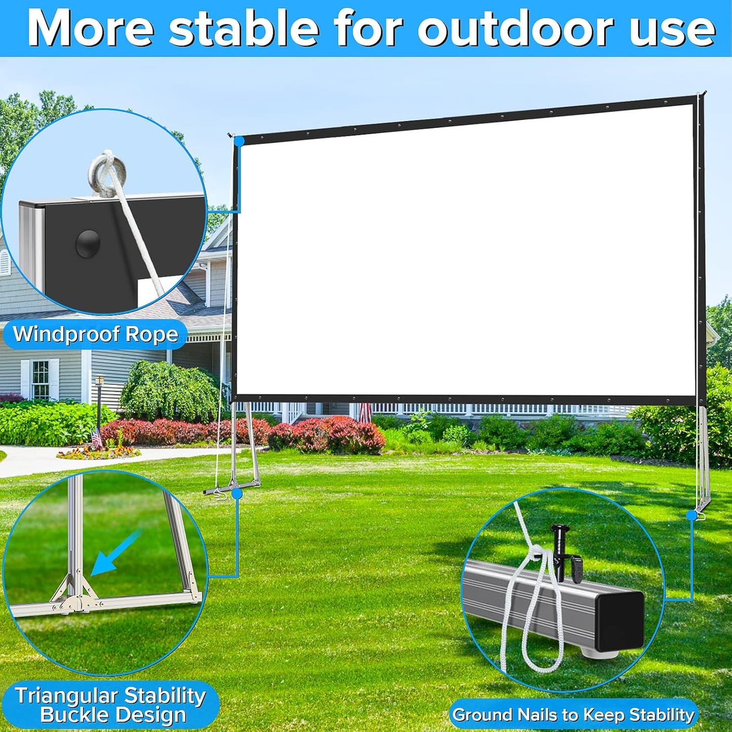 Projector Screen 200 Inch, 3-Layers PVC Projector Screen with Stand
