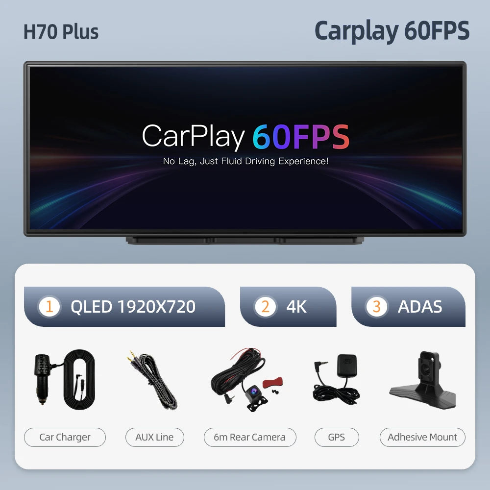 10.26" H9 Pro 4K Dash Cam ADAS Wireless Carplay Android Auto Car DVR Camera AUX 5G Wifi GPS Navigation Video Recorder