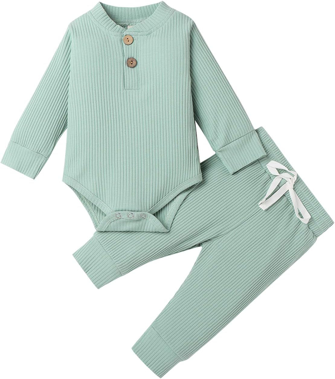 Bmnmsl Newborn Baby Boy Fall Clothes 3 6 12 18 24 Months Outfits Long Sleeve Knitted Cotton Romper & Pants Infant Winter Sets