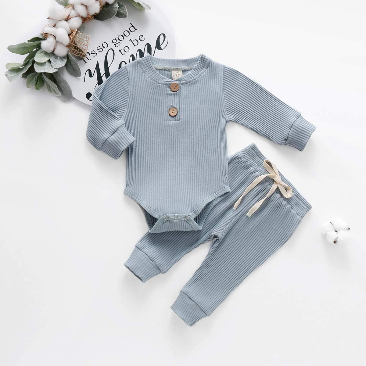 Bmnmsl Newborn Baby Boy Fall Clothes 3 6 12 18 24 Months Outfits Long Sleeve Knitted Cotton Romper & Pants Infant Winter Sets