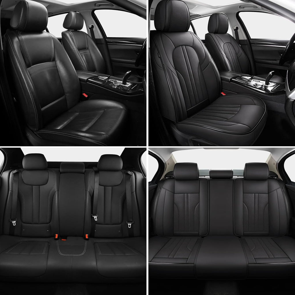 Car Seat Cover Full Set, Leather Car Seat Cover, Waterproof Seat Covers, Car Seat Cushion, Nappa Leather Seat Covers Car Seat Protector Universal Fit Most Cars Black