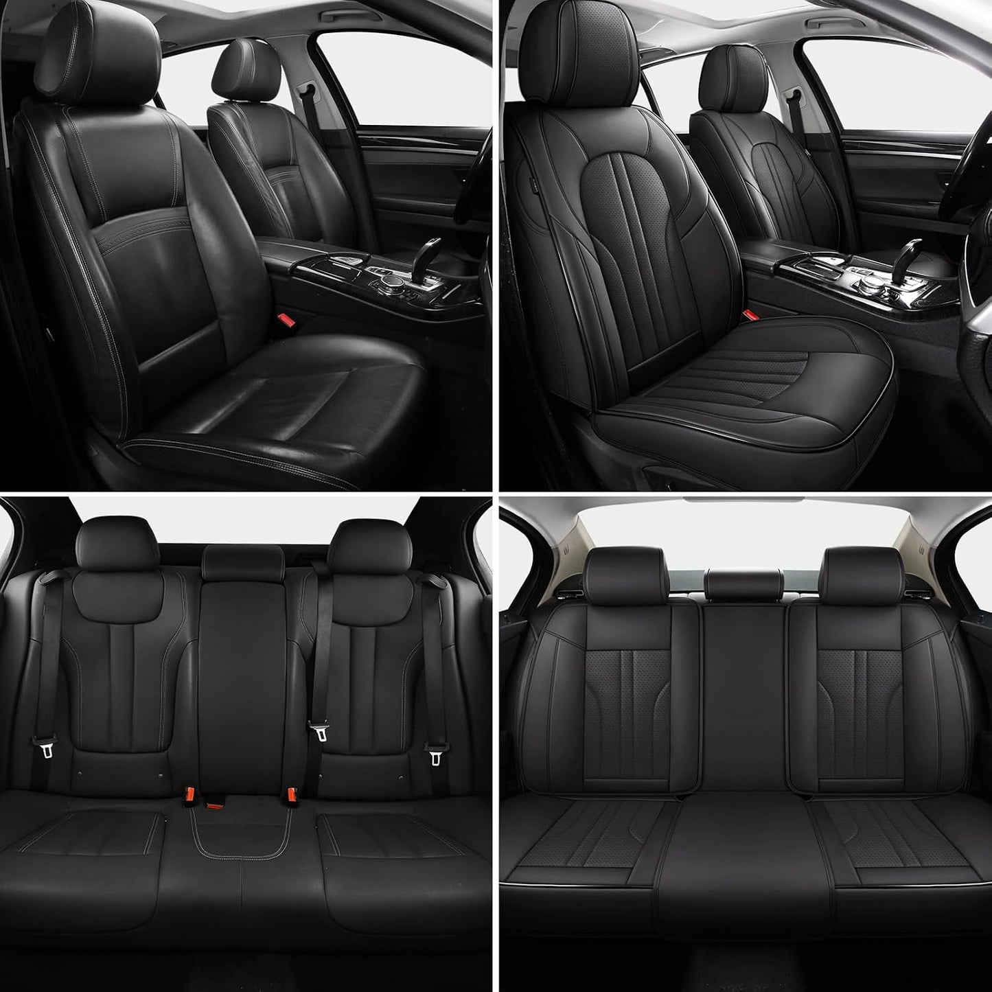 Car Seat Cover Full Set, Leather Car Seat Cover, Waterproof Seat Covers, Car Seat Cushion, Nappa Leather Seat Covers Car Seat Protector Universal Fit Most Cars Black