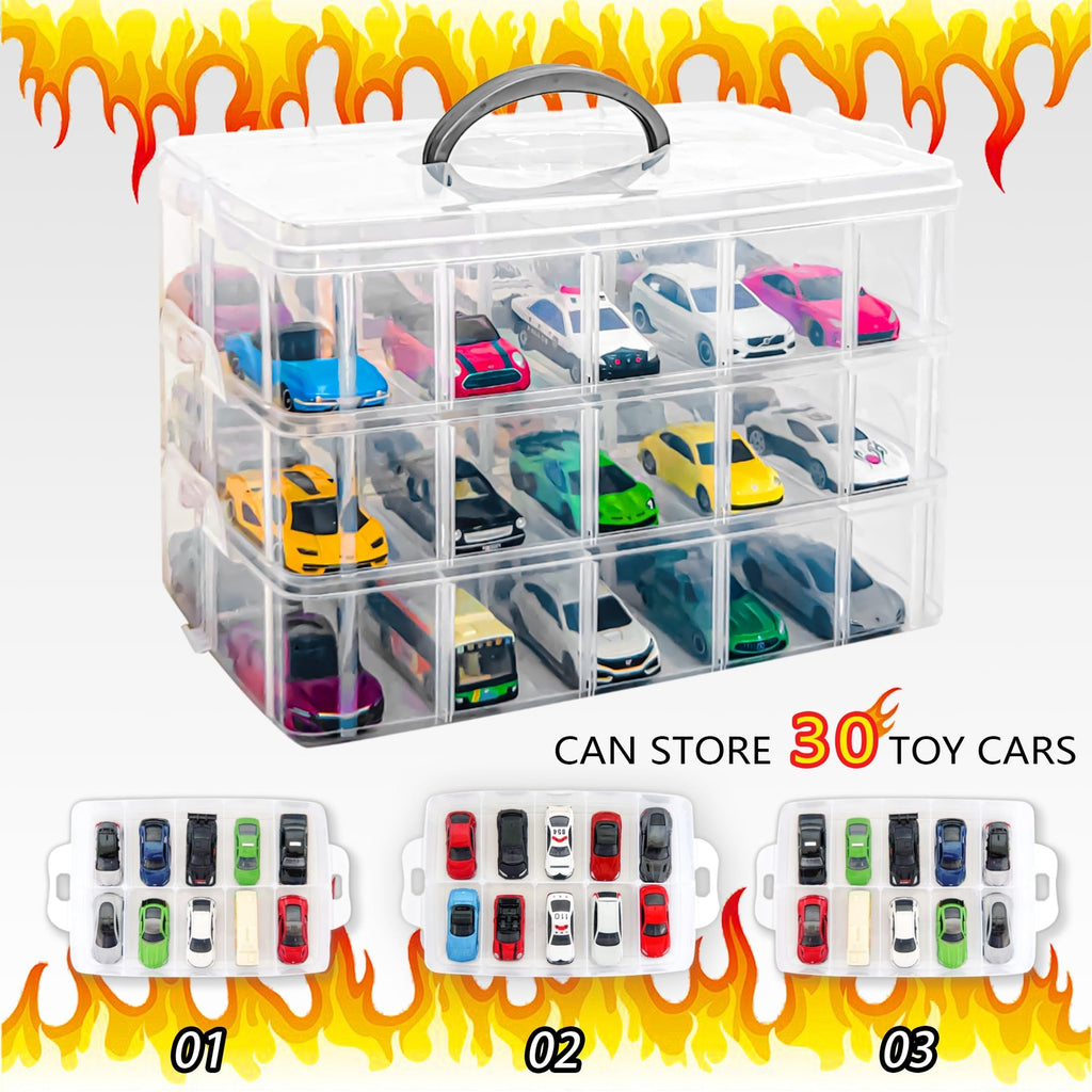 Toy Cars Storage Organizer Case for Hot Wheels Matchbox Cars W/ 30 Compartments
