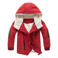 Boys Cotton-Padded with Thick Fleece Hooded Mid-Length Cotton Jacket