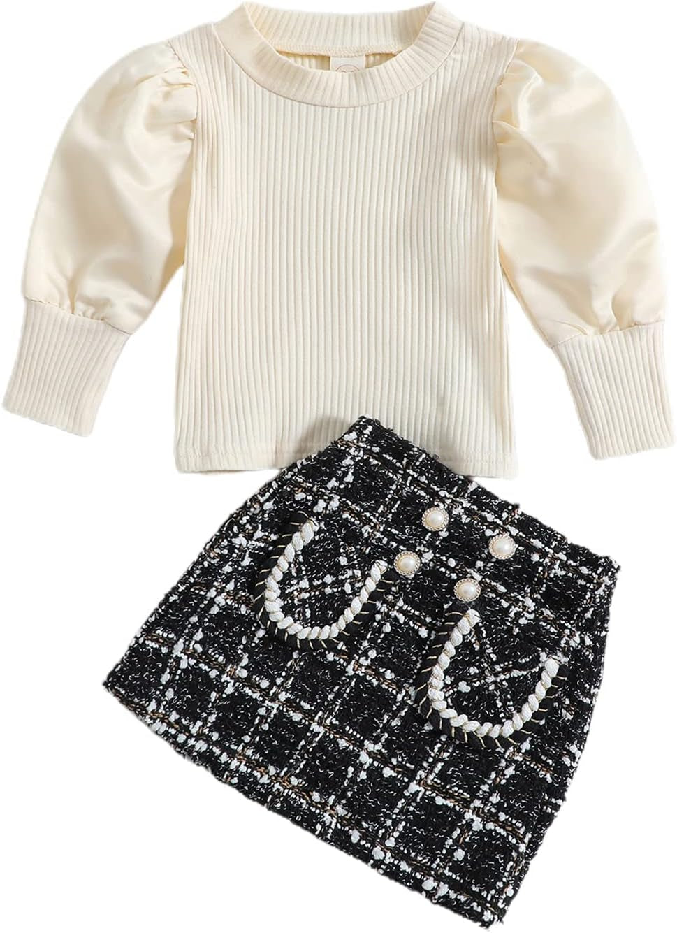 Kupretty Toddler Baby Girl Fall Winter Clothes Turtleneck Solid Knit Pullover Tops Plaid Button Mini Skirts Set Outfits