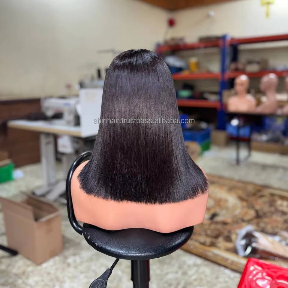 Natural Color BoneStraight Human Hair Closure Wig Swiss HD Transparent Straight Bonestraight Natural Human Hair Wigs