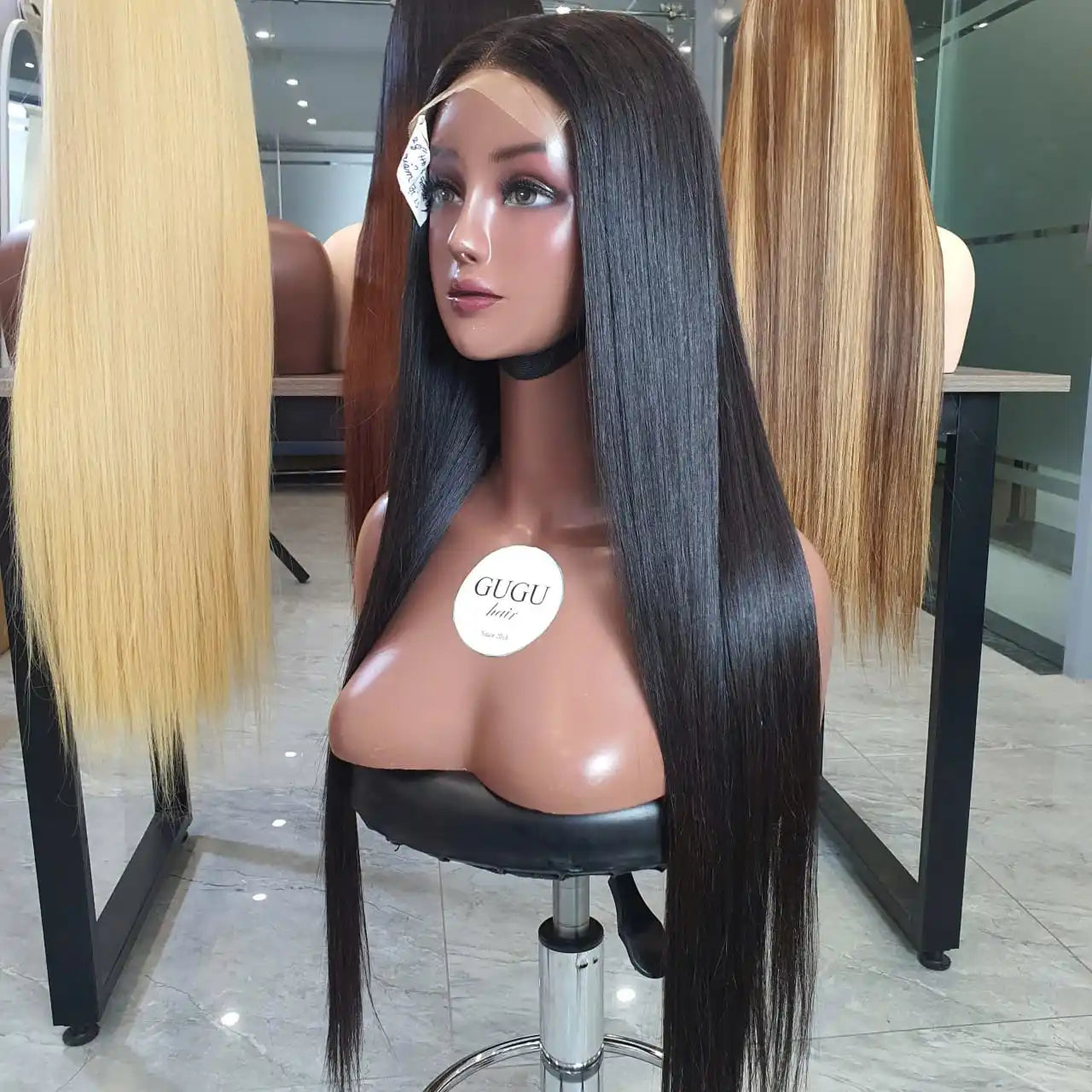 100% Raw Vietnamese Jet Black  Color Bone Straight Human Hair Wigs Double Drawn  Long Length Vietnam Vendor