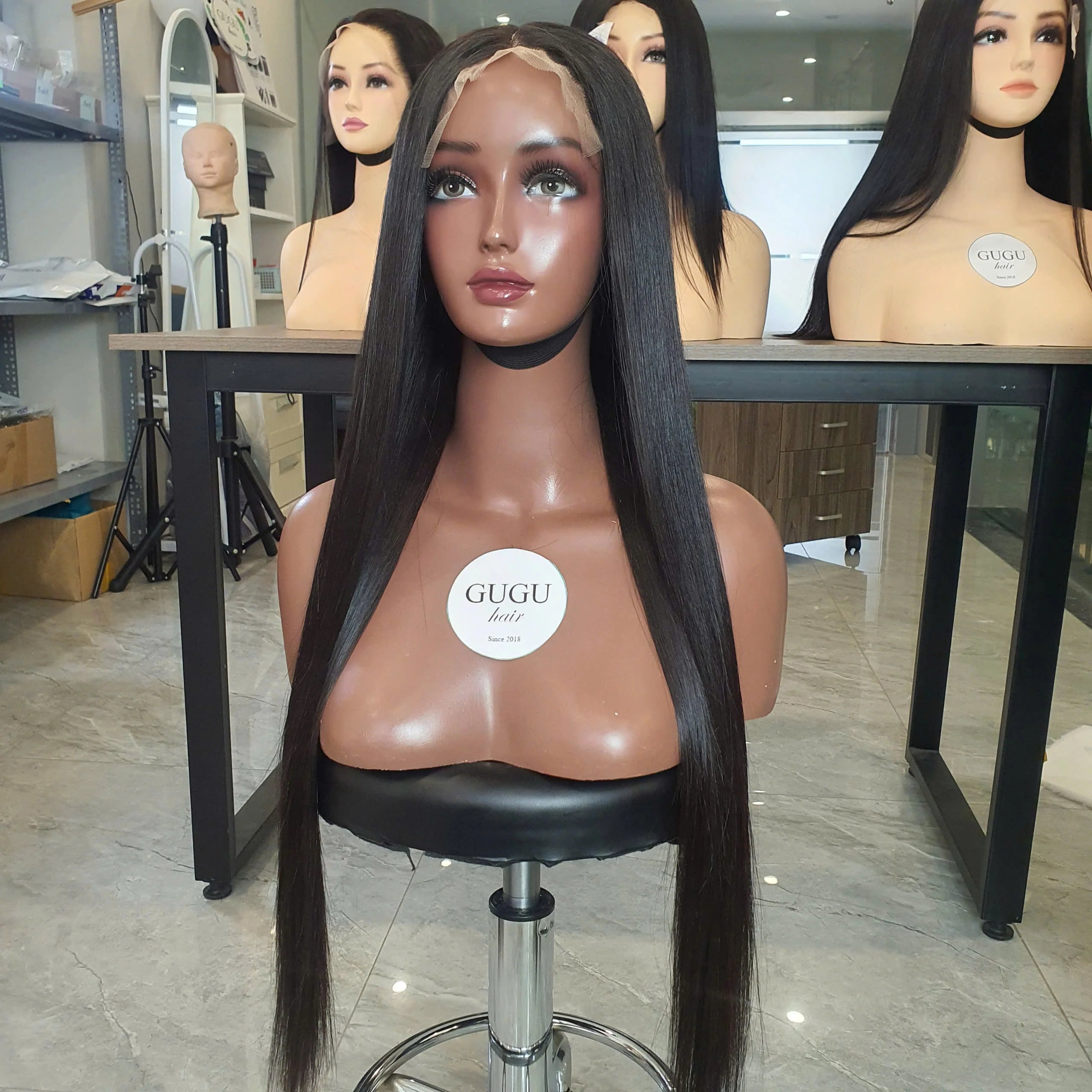 100% Raw Vietnamese Jet Black  Color Bone Straight Human Hair Wigs Double Drawn  Long Length Vietnam Vendor