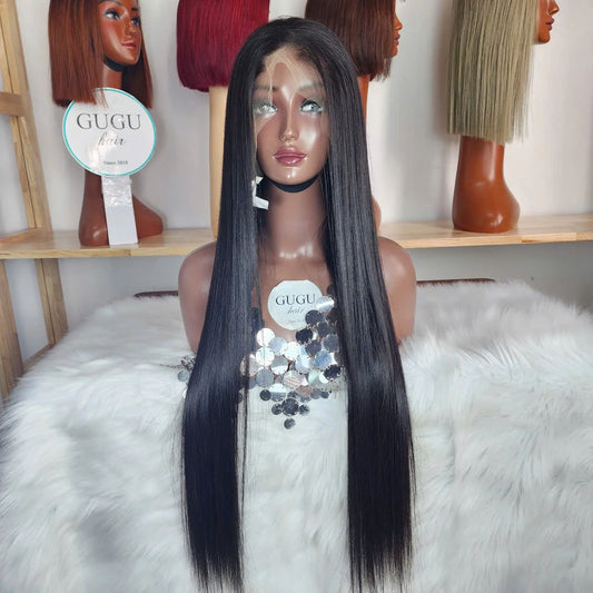 32inch 100% Virgin Vietnamese Natural Color Bone Straight Human Hair Wigs Double Drawn Long Length Small Transparent Lace Front