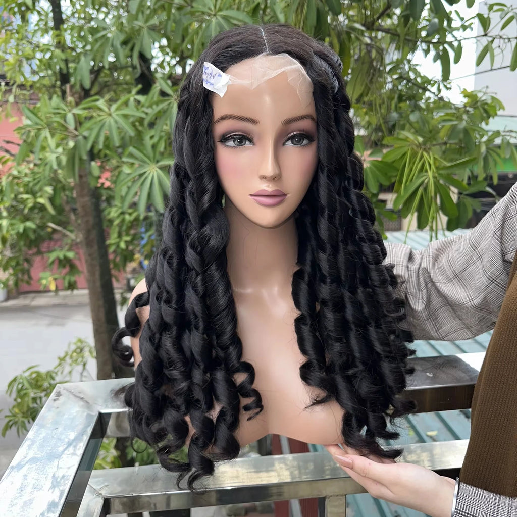 Raw Bouncy Curls Vietnamese Virgin Human Hair Wigs Lace Frontal Hair Extension with Machine Double Weft and Glueless