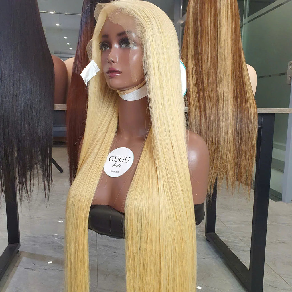 100% Raw Vietnamese Blonde 613 Color Bone Straight Human Hair Wigs Double Drawn  Long Length Vietnamese Vendor