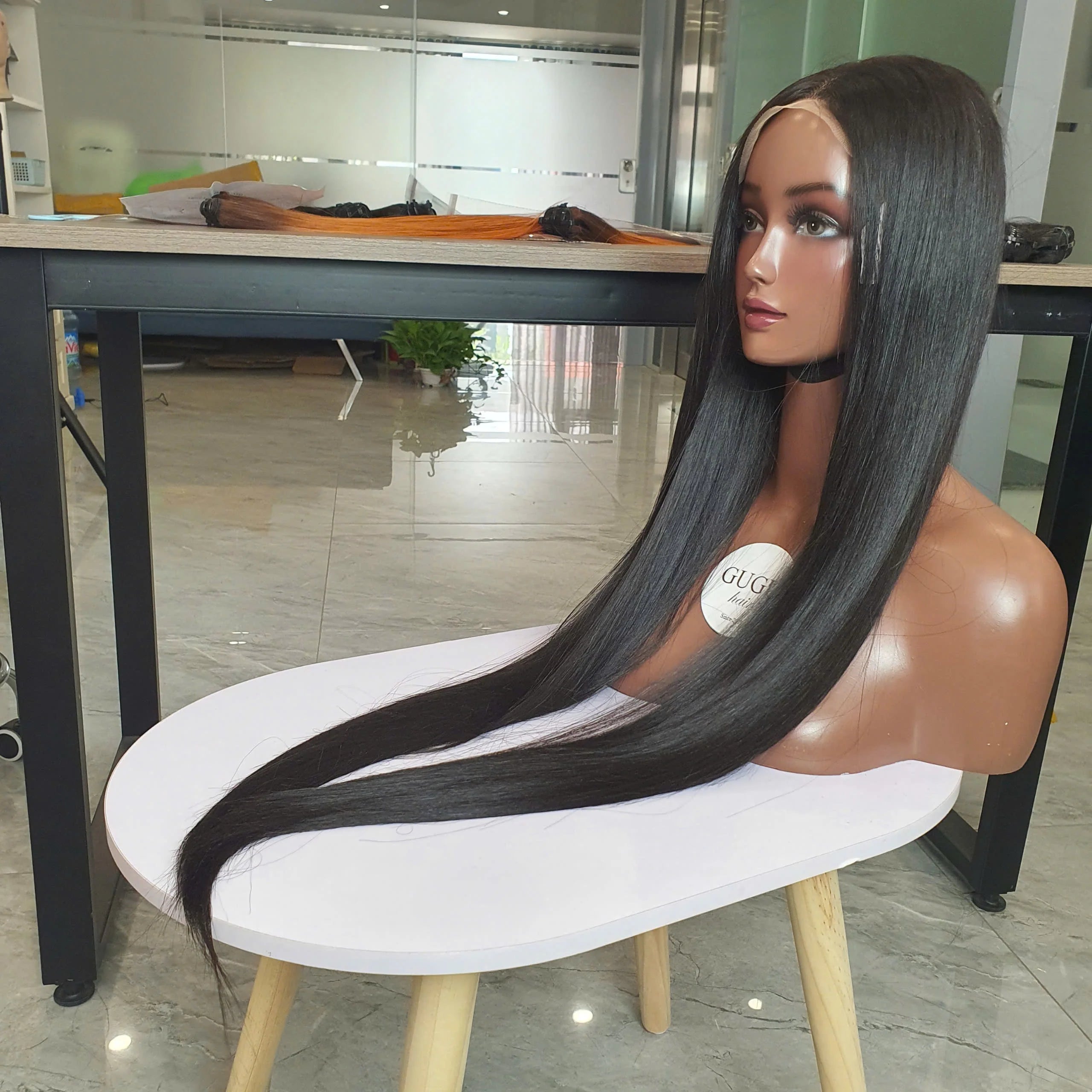 100% Raw Vietnamese Jet Black  Color Bone Straight Human Hair Wigs Double Drawn  Long Length Vietnam Vendor