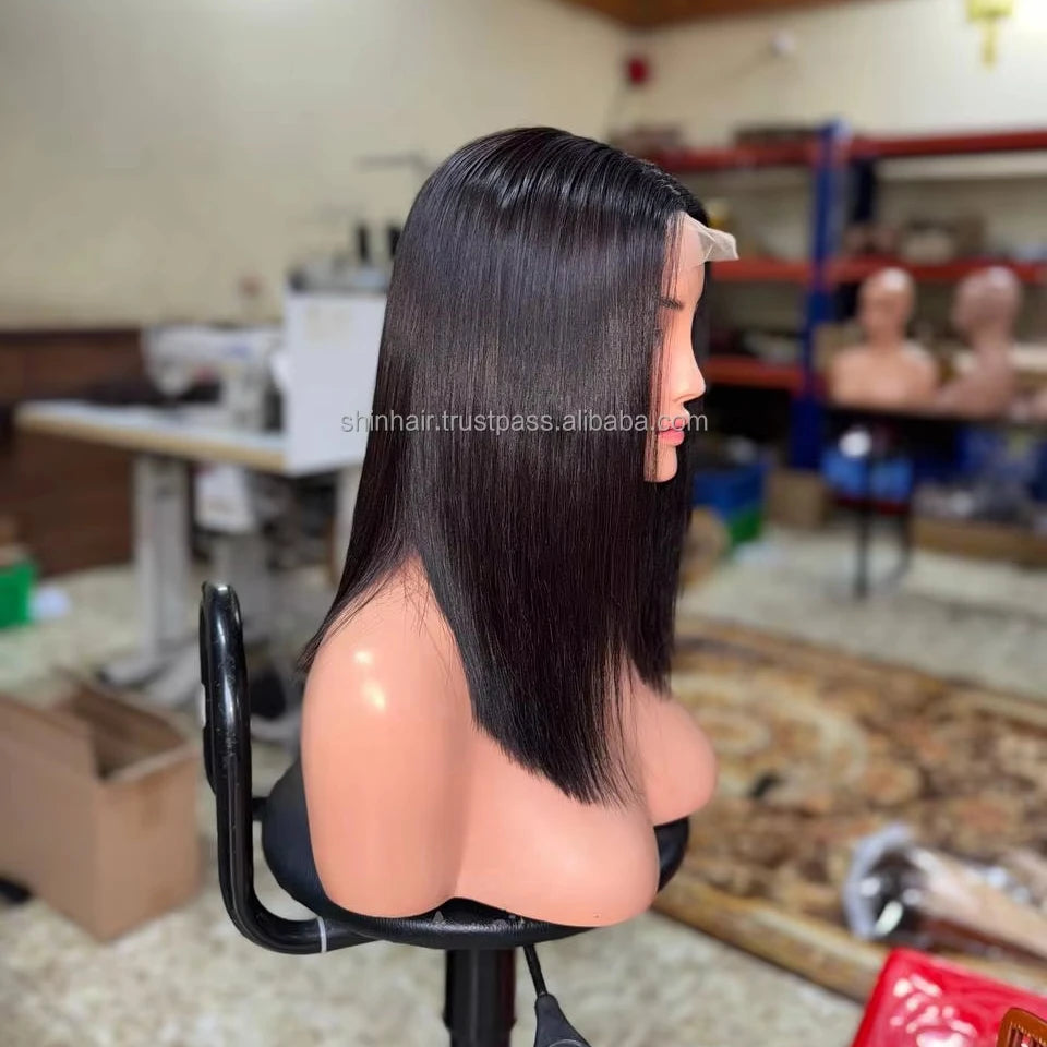 Natural Color BoneStraight Human Hair Closure Wig Swiss HD Transparent Straight Bonestraight Natural Human Hair Wigs