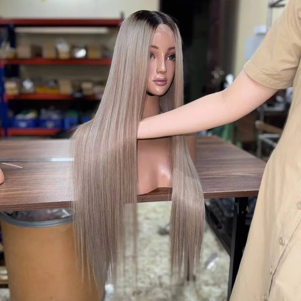Human Hair Wigs Wholesale Grey Color One Donor Wigs Wholesale Price Vietnamese Human Hair Bone Straight HD Lace