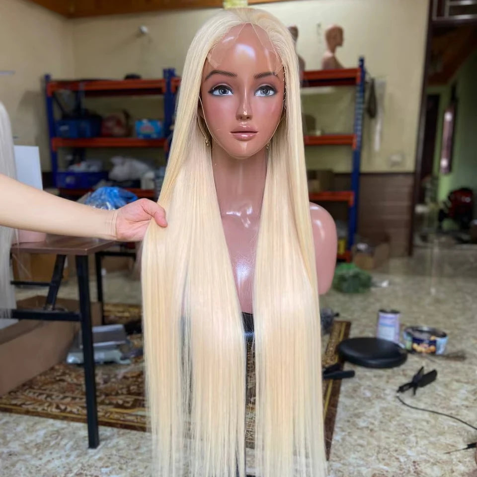 Human Hair Wigs Blonde HD Lace Transparent Lace Front Wigs Long Straight Weft Length 8-32 Inches 180% Density